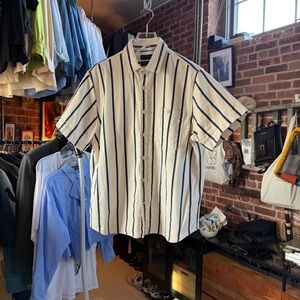 Banana Republic Men's Cream and Black Striped Shirt